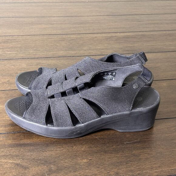 Bzees Finale Sandals Woman's Size 11 M Elastic Strappy Black Wedge Shimmer Shoes - Picture 6 of 12
